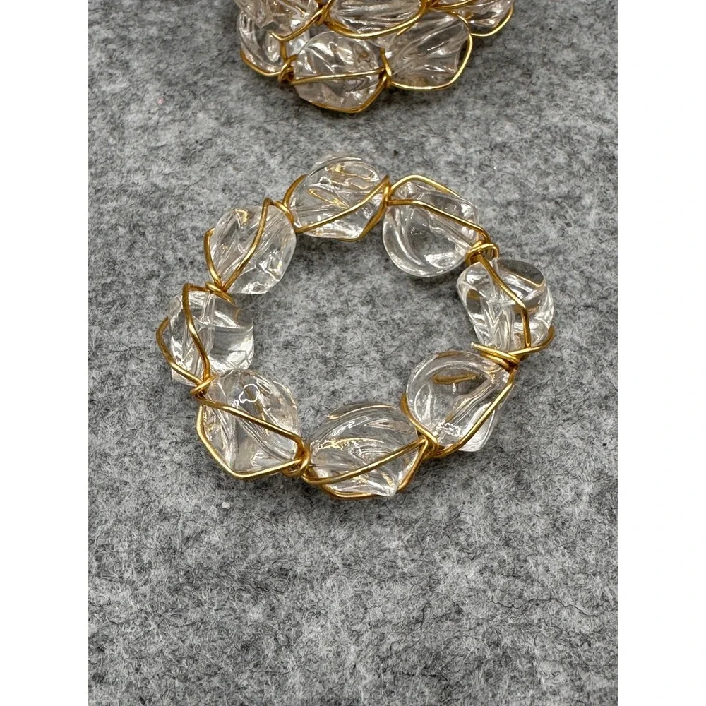 Vintage Gold Wire Wrapped Crystal like bauble Napkin Rings Set of 6
